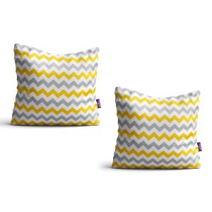 Kit de Almofadas Chevron Amarela e Cinza 2un 35x35cm