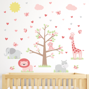 Adesivo de parede infantil safari menina rosa