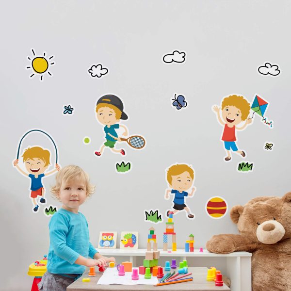 Adesivos de Parede Infantil Meninos Brincando Colorido Quarto - Imagem 3