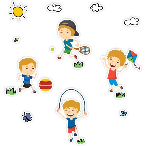 Adesivos de Parede Infantil Meninos Brincando Colorido Quarto - Imagem 4