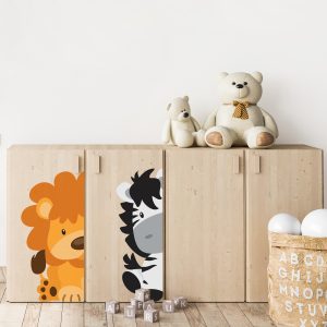 Adesivo de Parede Infantil Animais Safari Leão e Zebra Porta