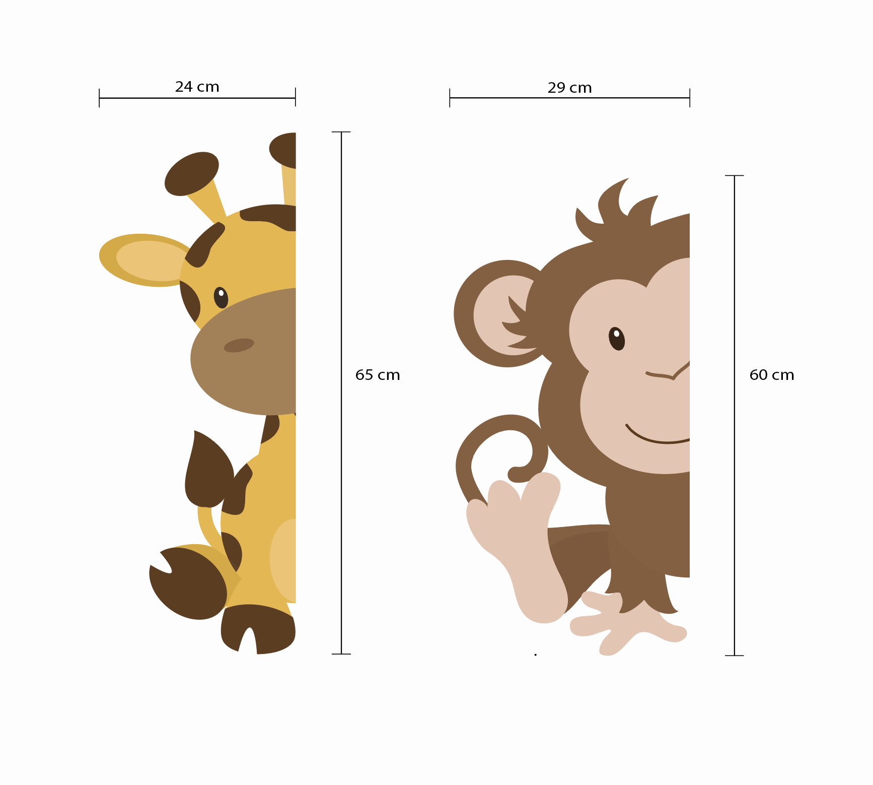 Dimensões do adesivo infantil girafa e macaco em centímetros