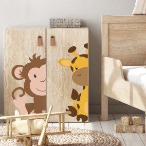 Adesivo de Parede Infantil Animais Girafa e Macaco Porta