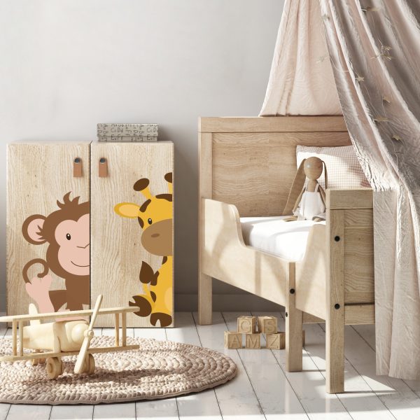 Adesivo de Parede Infantil Animais Girafa e Macaco Porta - Imagem 3