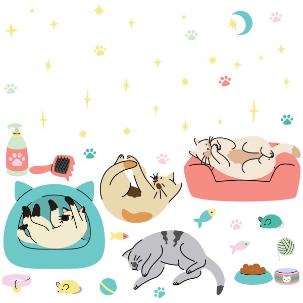 Adesivo de Parede Infantil Quarto Gatinhos Sono Gatos Pet - Imagem 2