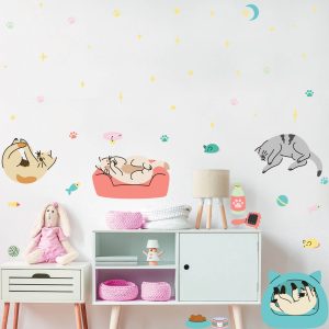 Adesivo de Parede Infantil Quarto Gatinhos Sono Gatos Pet