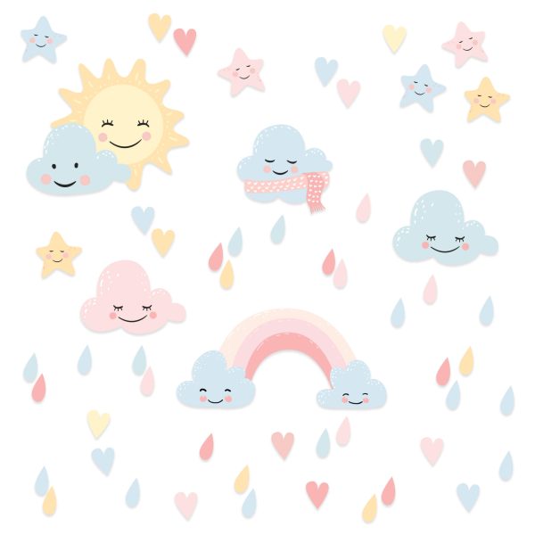 Adesivo Chuva de Amor Nuvens Infantil para Quarto Bebê 57un - Imagem 2