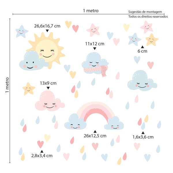 Adesivo Chuva de Amor Nuvens Infantil para Quarto Bebê 57un - Imagem 3