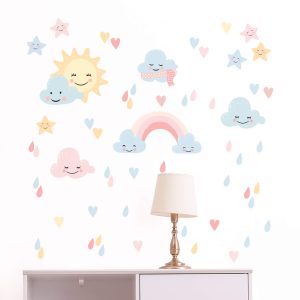 Adesivo Chuva de Amor Nuvens Infantil para Quarto Bebê 57un