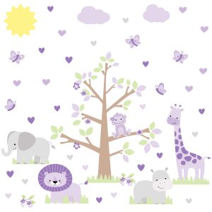 Adesivo de Parede Quarto de Meninas Safari Lilás Animais