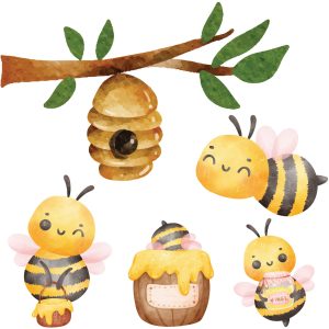 Adesivo de Parede Infantil Galhos e Abelhinhas Aquarela