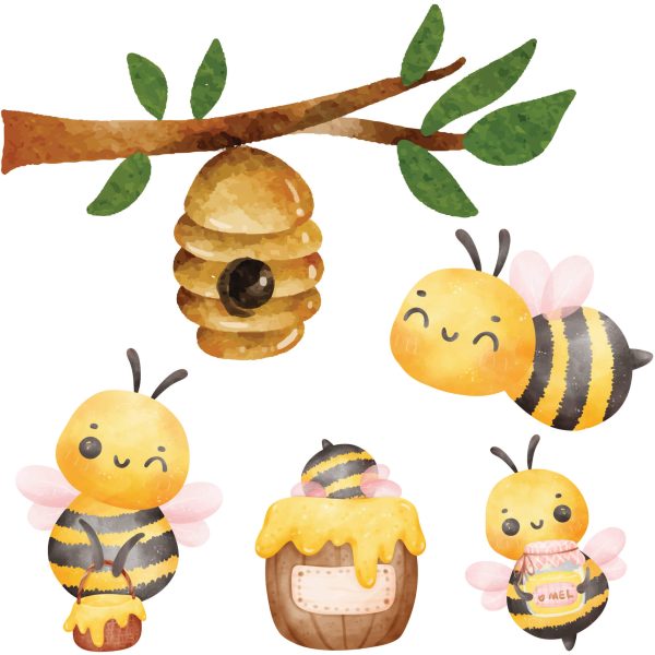 Adesivo de Parede Infantil Galhos e Abelhinhas Aquarela
