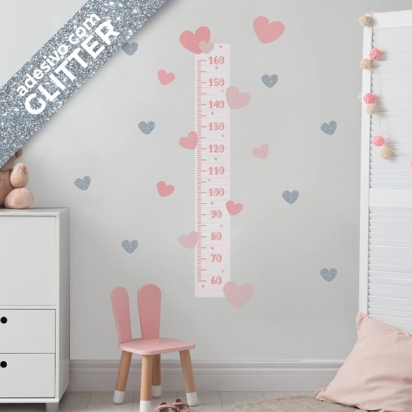 Adesivo Corações Tons de Rosa Régua Crescimento Glitter - Imagem 2