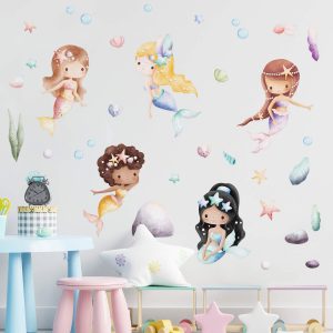Adesivo para Parede Quarto Menina Sereias Infantil Aquarela