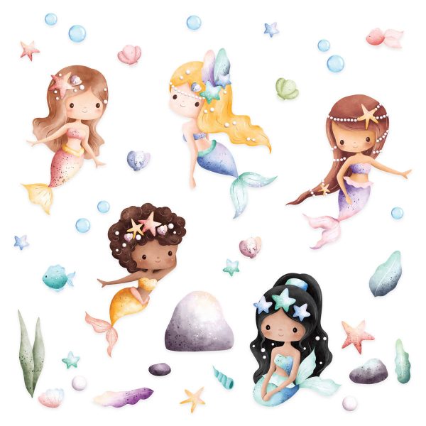 Adesivo para Parede Quarto Menina Sereias Infantil Aquarela - Imagem 3