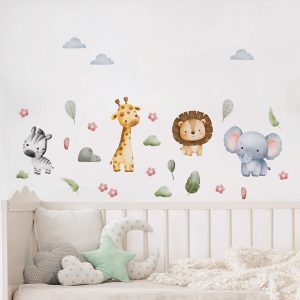 Adesivo Safari para Quarto Infantil Animais Aquarela Zoo