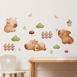 Adesivo de Capivara para Quarto Infantil Menina Aquarelado