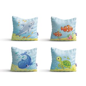Almofadas Fundo do Mar Kit 4un 35x35cm