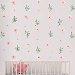 Adesivo de Parede Infantil Flores Ramos Floral Aquarela
