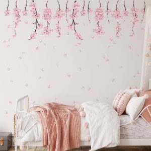 Adesivo de Parede Floral Quarto e Sala Ramos Cerejeira Rosa
