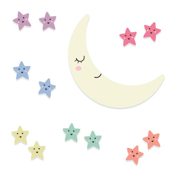 Adesivo de Parede Infantil Lua e Estrelas Coloridas - Imagem 3