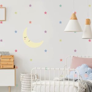 Adesivo de Parede Infantil Lua e Estrelas Coloridas