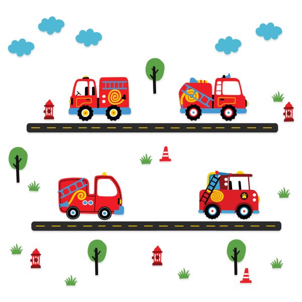 Adesivo de Parede Infantil Carrinhos Bombeiros - Imagem 5