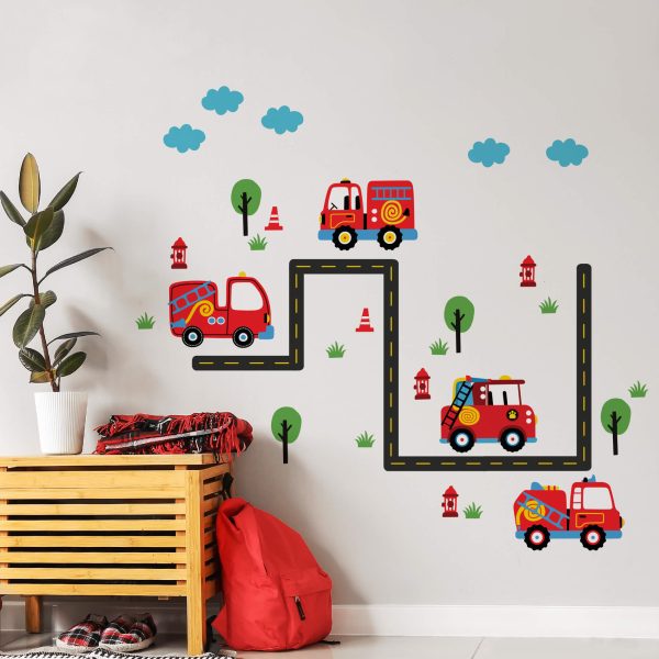 Adesivo de Parede Infantil Carrinhos Bombeiros - Imagem 3