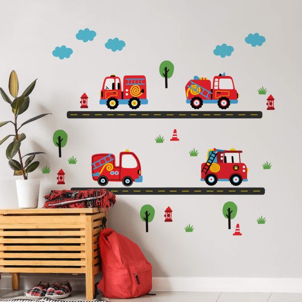 Adesivo de Parede Infantil Carrinhos Bombeiros - Imagem 4