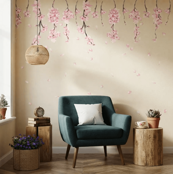 Adesivo de Parede Floral Quarto e Sala Ramos Cerejeira Rosa - Imagem 7