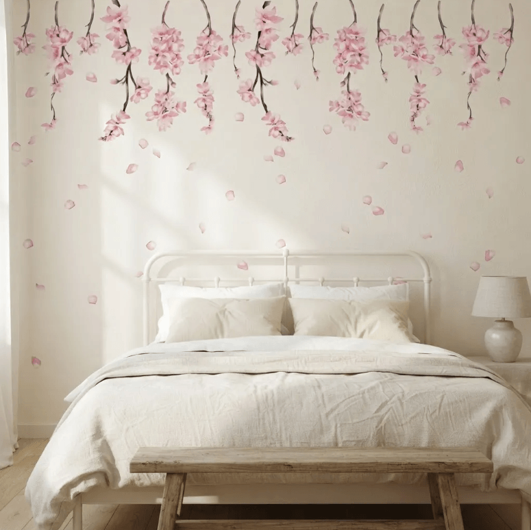 Adesivo de Parede Floral Quarto e Sala Ramos Cerejeira Rosa - Imagem 3