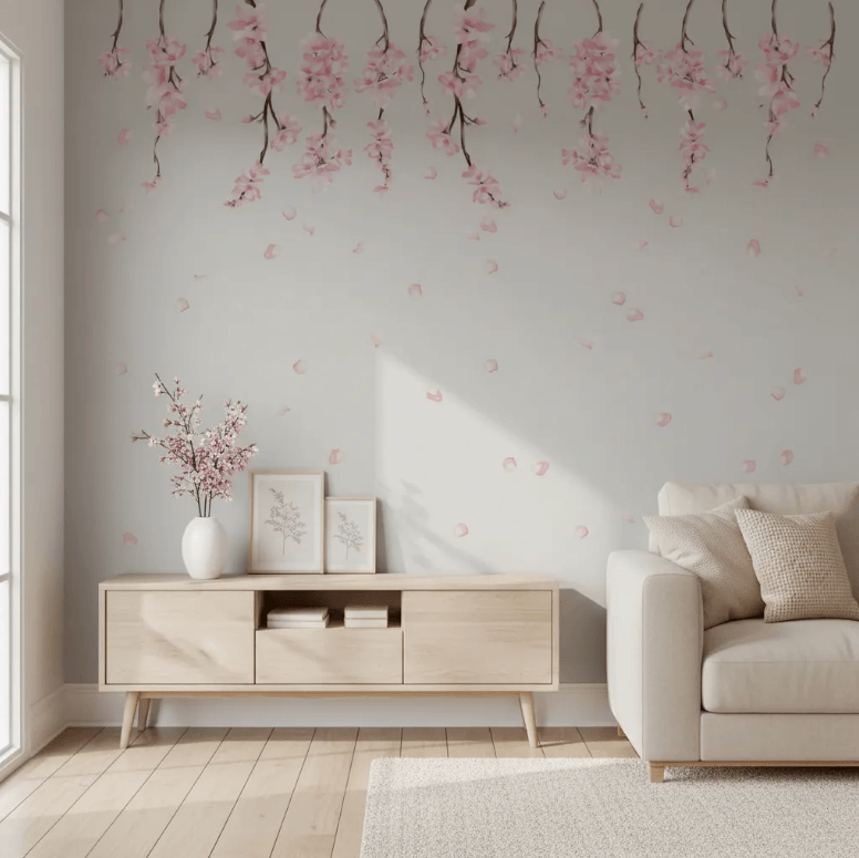 Adesivo de Parede Floral Quarto e Sala Ramos Cerejeira Rosa - Imagem 6