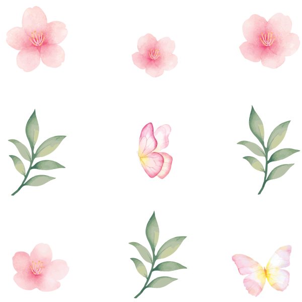 Adesivo de Parede Floral Ramos Flores e Borboletas Quarto - Imagem 2