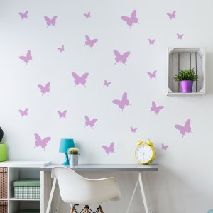 Adesivo de Parede Borboletas em Lilás 25un Cobre 1,5m²