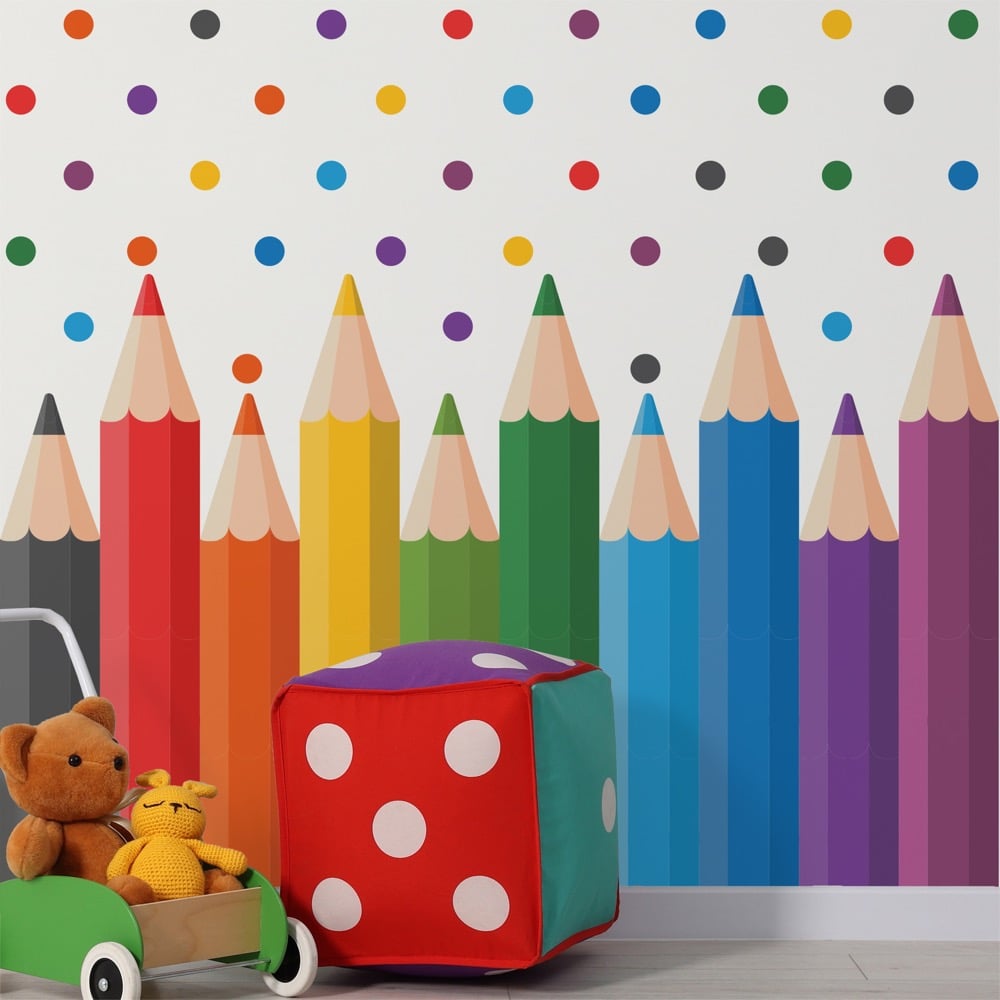 Adesivo de Parede Quarto Infantil Lápis e Bolinhas Coloridas
