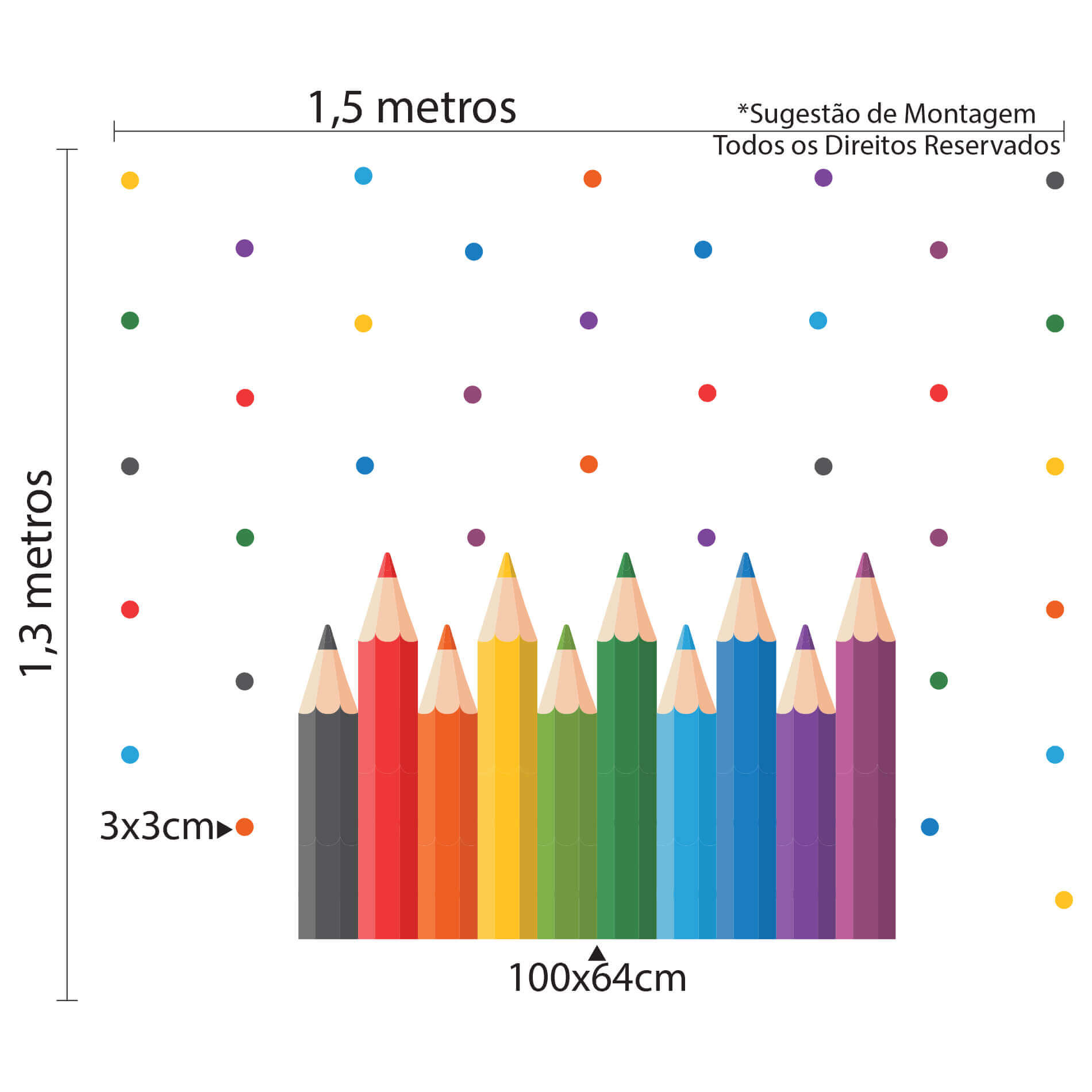 Adesivo de Parede Quarto Infantil Lápis e Bolinhas Coloridas - Imagem 2