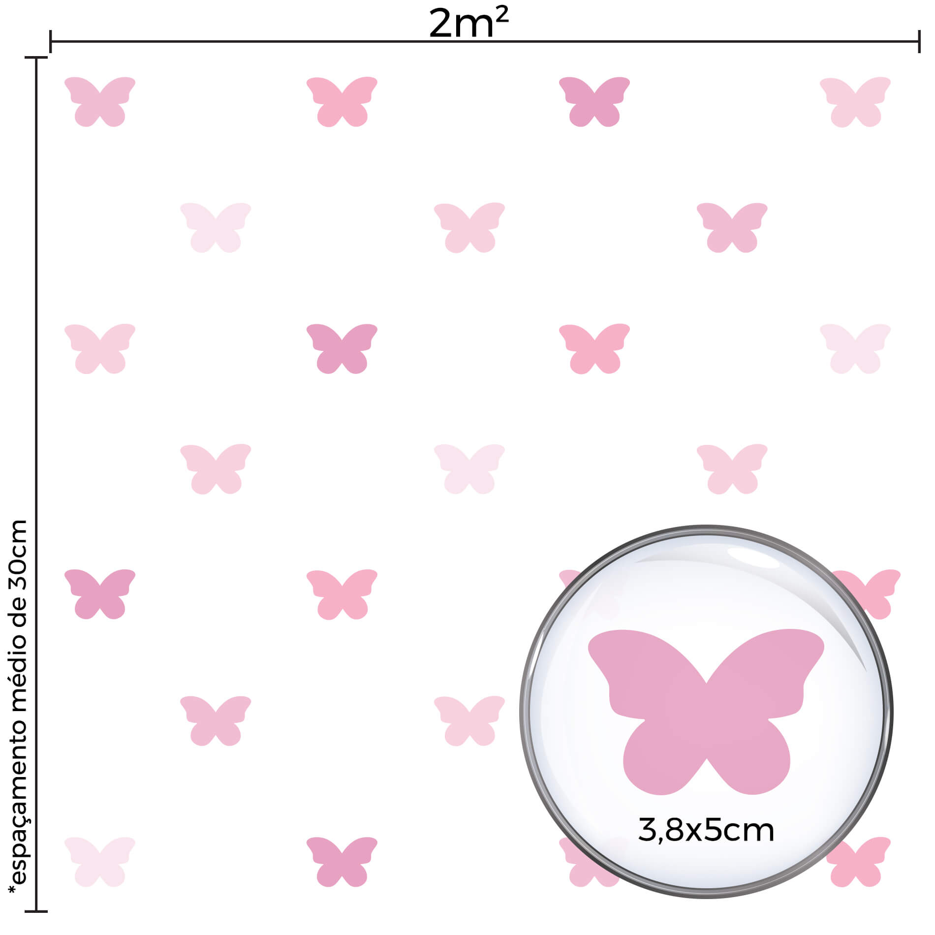 Adesivo de Parede Borboletas Rosa Menina Quarto Infantil - Imagem 2