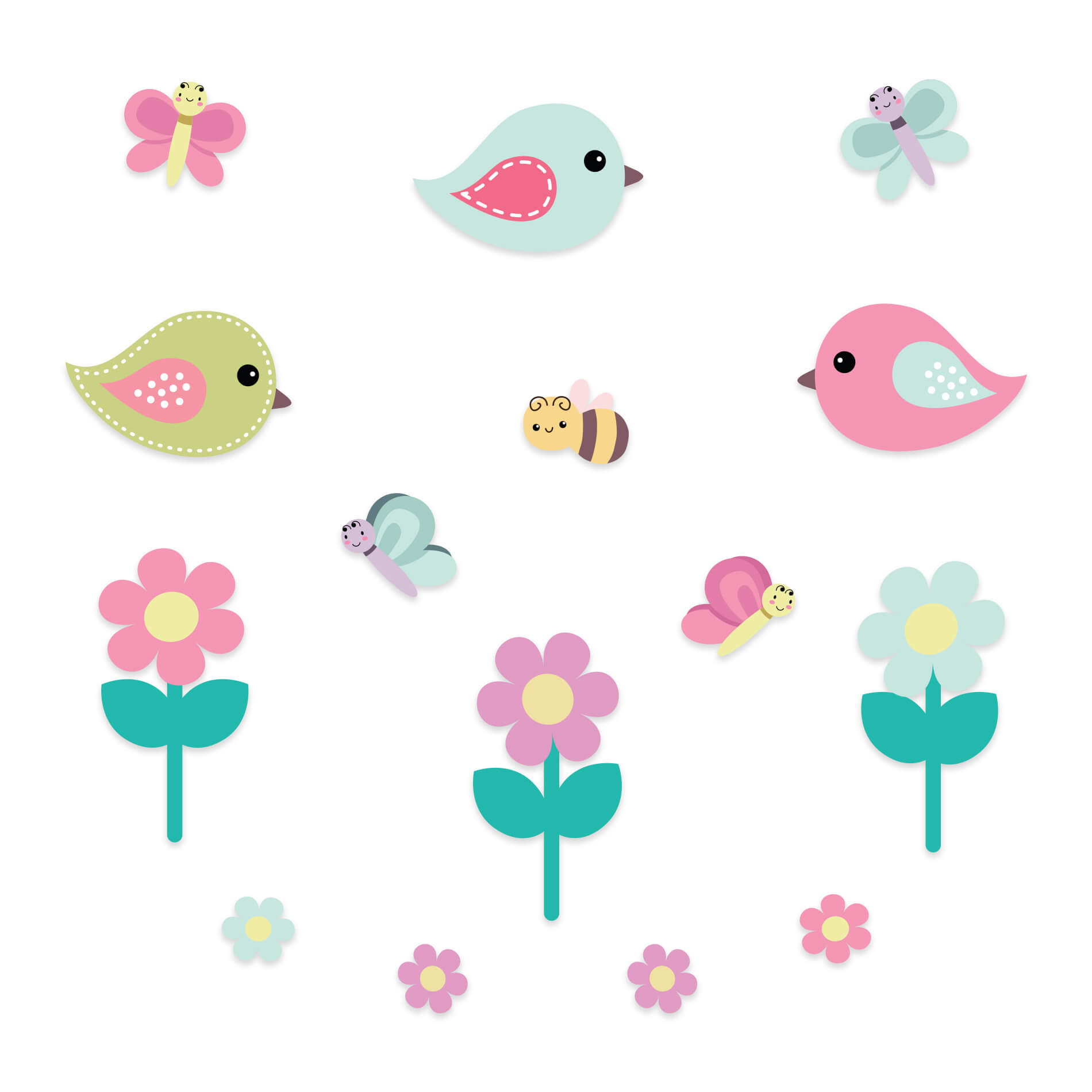 Adesivo de Parede Flores Menina Jardim Pássaros e Abelhas - Imagem 3