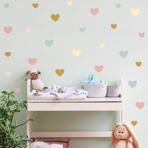 Adesivo de Parede Corações Tons Vintage Quarto de Menina