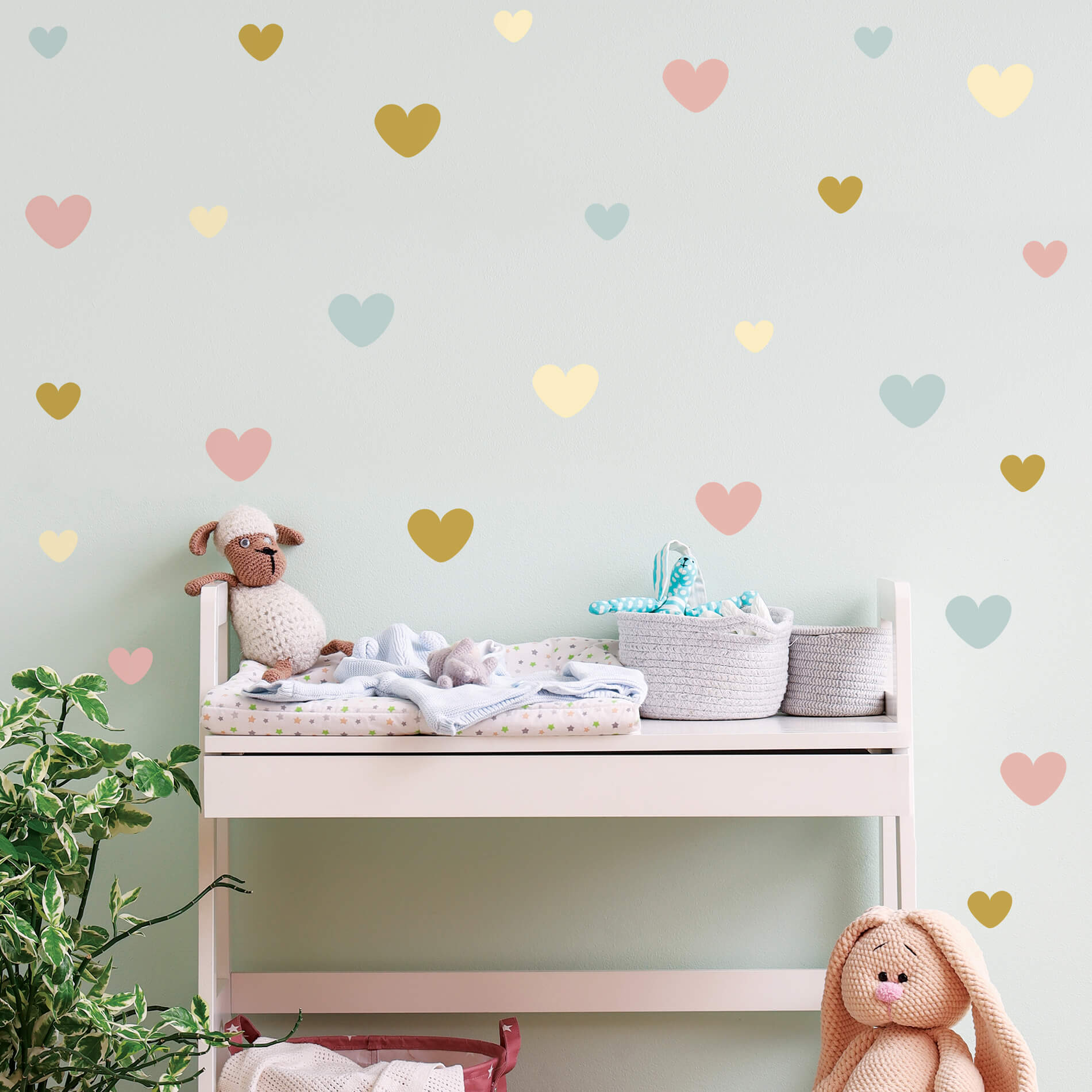 Adesivo de Parede Corações Tons Vintage Quarto de Menina