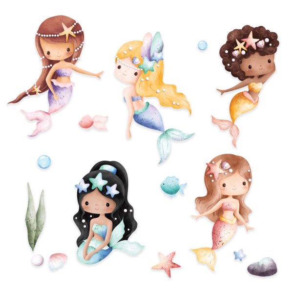 Adesivo para Parede Quarto Menina Sereias Infantil Aquarela Grande - Imagem 3