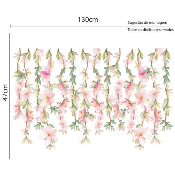 Adesivo de Parede Floral Flores Suspensas Rosas - Imagem 2