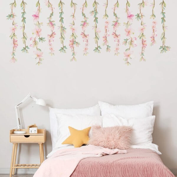 Adesivo de Parede Floral Flores Suspensas Rosas
