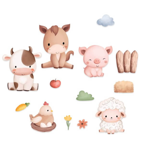 Adesivo de Parede Infantil Animais Fazenda Aquarela Neutro - Imagem 3