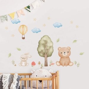 Adesivo de Parede Infantil Animais Bichinhos Árvore e Balão