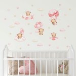 Adesivo de Parede Infantil Ursinhos e Balões Rosa