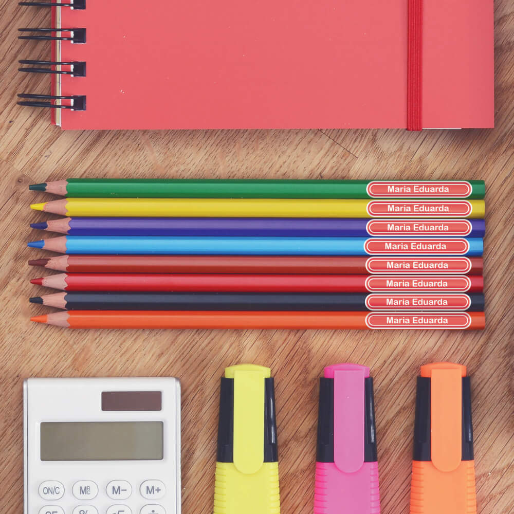 Etiqueta Escolar Personalizada de Lápis Vermelho 100 Unidades