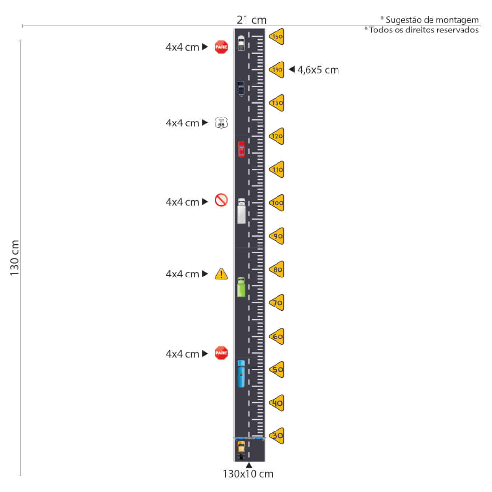 Adesivo de Parede Infantil Régua de Crescimento Ruas e Carros - Imagem 3