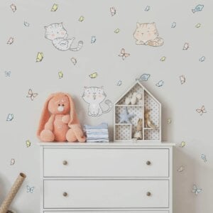 Adesivo de Parede Infantil Gatinhos e Borboletas