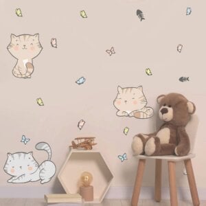 Adesivo de Parede Gatos e Borboletas Quarto Infantil